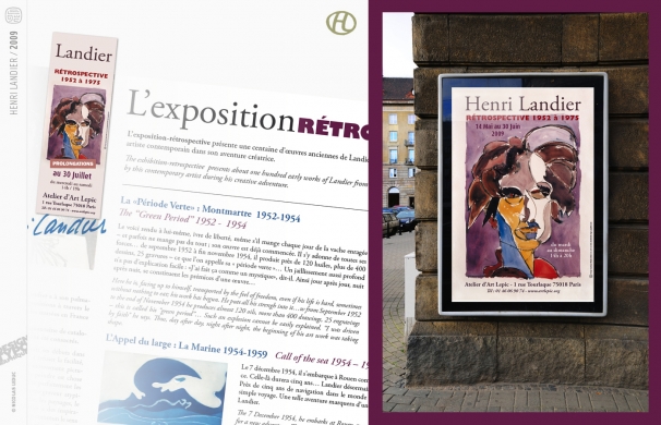<p class='SolexBolLin titre'>2009 / EXPOSITION HENRI LANDIER - AFFICHE</p><div class='desc'><p>Création de l’afﬁche 60x40 de l’exposition Rétrospective de 1952 à 1975, et mise en page du verso détaillant l’exposition. Adaptation des encarts aux différents formats pour les magazines Connaissance des Arts, Téléobs, Artsmag et Pariscope. Création du carton d’invitation.</p><p>Réalisation pour l’Atelier d’Art Lepic.<br></p><p><br></p><p>Henri Landier est un peintre graveur de Montmartre né à Paris en 1935.</p><p>À ce jour 90 expositions ont été consacrées à son œuvre en France et en Europe, aux Etats-Unis et au Japon.</p><p class='contact'><a href='mailto:mail.nicolasleduc@wanadoo.fr'>Contactez-moi pour un projet</a></p></div>