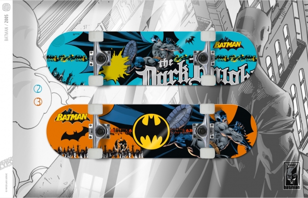 <p class='SolexBolLin titre'>2005 / BATMAN - DESIGN GRAPHIQUE</p><div class='desc'><p>Design graphique de skateboards, 'airpunch' et gants pour l’univers Batman.<br />Création composite à partir de différents éléments fournis, seuls les 'batman characters'(personnage) sont imposés pour le support. L’idée étant d’allier les différents styles en créant une 'cohérence hétérogène' ; 'icons', graphics', logos', etc. et non d’être minimaliste avec un cadrage sur un ou deux éléments.<br />1- Axe 'surf ' - retenu<br />2 & 3- Axes 'jouets 70's' - non retenus<br />Axe 5 & 7 - retenus.<br />Un lettrage créé pour l’occasion a fait l’objet d’un autre axe de design visible dans la rubrique typographie<br />Commande pour MBD Design.</p><p class='contact'><a href='mailto:mail.nicolasleduc@wanadoo.fr'>Contactez-moi pour un projet</a></p></div>