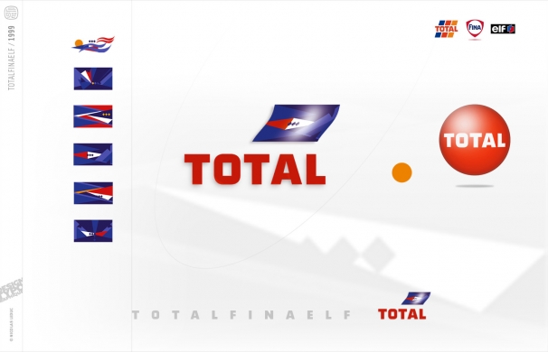 <p class='SolexBolLin titre'>1999 / TOTAL - IDENTITÉ</p><div class='desc'>La fusion de Total, Fina, et Elf avait amenée un certain nombre de questions quant à la création du nouveau logotype et à l'adoption du nom. À défaut de 'Totalfinaelf ', le choix de 'total' s'est très vite avéré une évidence pour énoncer la globalité. Cette notion est présentée sur l’un des axes, celui de la bulle, —oil—fondement du groupe. L’axe principal lui exprimait les idées de performance et de compétitivité à travers un drapeau symbolisant les acteurs de cette fusion. Bien entendu ce projet s'est brusquement stoppé en cours de route face à la catastrophe de l’Erika.<br />Lors du processus de création ou d'un lifting, notre démarche indique qu'elles sont les éléments sur lesquels nous allons intervenir, ou pas. Dans ce travail avorté deux de mes convictions ne furent pas entendues; la première fut le lifting typographique que l’événement imposait, notamment avoir une lettre O ronde, la structure de la typographie installant trop la marque dans le passé. La seconde, était de conserver la couleur jaune orangée, essentielle dans la reconnaissance de l’identité, et médiatrice de l'ensemble.<br />Finalement, le logo que nous connaissons aujourd'hui réunit les concepts de ces deux axes…<p class='contact'><a href='mailto:mail.nicolasleduc@wanadoo.fr'>Contactez-moi pour un projet</a></p></div>