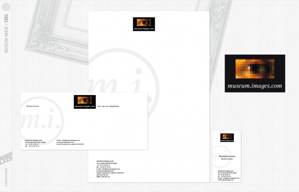 <p class='SolexBolLin titre'>2001 / MUSEUM IMAGES - IDENTITÉ</p><div class='desc'>Vente de tableaux sur Internet - Logotype et déclinaison papeterie.<br />Réalisation pour Seenk - Directeur de création : Clément Derock<p class='contact'><a href='mailto:mail.nicolasleduc@wanadoo.fr'>Contactez-moi pour un projet</a></p></div>