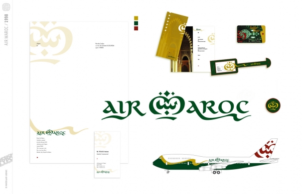 <p class='SolexBolLin titre'>1998 / ROYAL AIR MAROC - IDENTITÉ</p><div class='desc'>S’éloigner d’une image austère et dépassée portée par l’emblème de la puissance militaire et redéfinir la grandeur de la compagnie aérienne à travers la notion priemière de service (sous-entendu Royal). Radoucir une image historique par l'exotisme, le luxe et le confort. Pouvoir enfin, à terme, résumer l’identité à un seul signe.<br /><br />Création d’identité visuelle corporate / Stratégie de marque, logotype, papeterie, éléments d’accompagnement, applications (avion, bus, menu, carte, sticker, étiquette bagages…)<br /> Étude.<p class='contact'><a href='mailto:mail.nicolasleduc@wanadoo.fr'>Contactez-moi pour un projet</a></p></div>