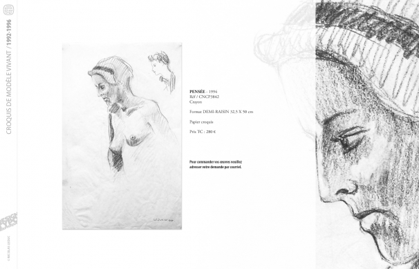 <p class='SolexBolLin titre'>1992-1996 / CROQUIS</p><div class='desc'><p>Croquis au format raisin et demi-raisin, dans des techniques aussi diverses que le fusain, la sanguine, le crayon, l'encre au calame ou au pinceau, le lavis, la gouache, le stylo bille.</p>
<p>Les prix varient en fonction de la qualité de l'œuvre et de l'état.</p>
<p> </p>
<p>Les croquis de modèles vivants, à l'instar des académies, s'inscrivent dans le classicisme issu de la formation des grandes écoles françaises. Elles représentent le socle de l'artiste, son amour originel du dessin.</p>
<p> </p>
<p>On peut faire un parallèle entre le travail de la typographie et la calligraphie avec les académies et les croquis ; quand les premiers imposent une stature, une image figée, les seconds donnent le mouvement, la vibrance dans l'instant.</p><p class='contact'><a href='mailto:mail.nicolasleduc@wanadoo.fr'>Contactez-moi pour un projet</a></p></div>