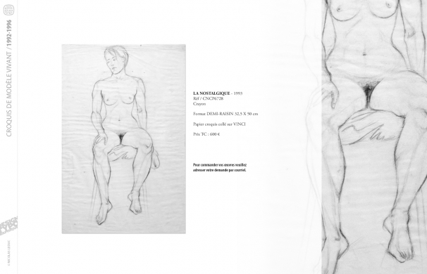 <p class='SolexBolLin titre'>1992-1996 / CROQUIS</p><div class='desc'><p>Croquis au format raisin et demi-raisin, dans des techniques aussi diverses que le fusain, la sanguine, le crayon, l'encre au calame ou au pinceau, le lavis, la gouache, le stylo bille.</p>
<p>Les prix varient en fonction de la qualité de l'œuvre et de l'état.</p>
<p> </p>
<p>Les croquis de modèles vivants, à l'instar des académies, s'inscrivent dans le classicisme issu de la formation des grandes écoles françaises. Elles représentent le socle de l'artiste, son amour originel du dessin.</p>
<p> </p>
<p>On peut faire un parallèle entre le travail de la typographie et la calligraphie avec les académies et les croquis ; quand les premiers imposent une stature, une image figée, les seconds donnent le mouvement, la vibrance dans l'instant.</p><p class='contact'><a href='mailto:mail.nicolasleduc@wanadoo.fr'>Contactez-moi pour un projet</a></p></div>