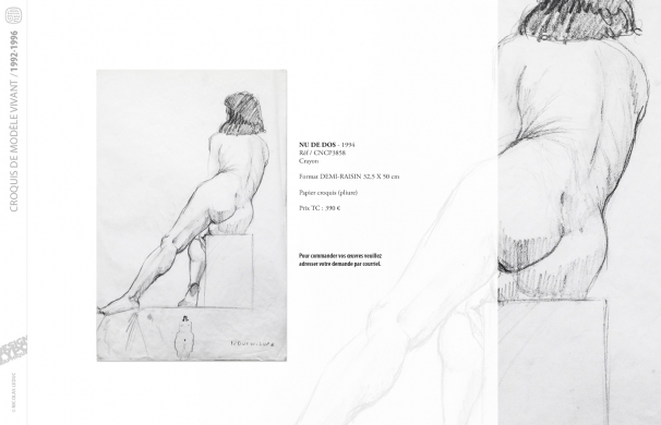 <p class='SolexBolLin titre'>1992-1996 / CROQUIS</p><div class='desc'><p>Croquis au format raisin et demi-raisin, dans des techniques aussi diverses que le fusain, la sanguine, le crayon, l'encre au calame ou au pinceau, le lavis, la gouache, le stylo bille.</p>
<p>Les prix varient en fonction de la qualité de l'œuvre et de l'état.</p>
<p> </p>
<p>Les croquis de modèles vivants, à l'instar des académies, s'inscrivent dans le classicisme issu de la formation des grandes écoles françaises. Elles représentent le socle de l'artiste, son amour originel du dessin.</p>
<p> </p>
<p>On peut faire un parallèle entre le travail de la typographie et la calligraphie avec les académies et les croquis ; quand les premiers imposent une stature, une image figée, les seconds donnent le mouvement, la vibrance dans l'instant.</p><p class='contact'><a href='mailto:mail.nicolasleduc@wanadoo.fr'>Contactez-moi pour un projet</a></p></div>
