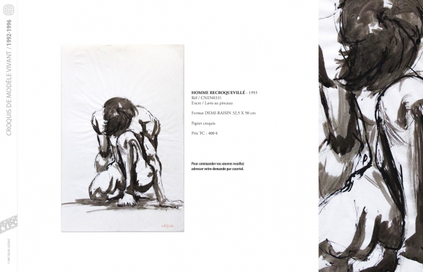 <p class='SolexBolLin titre'>1992-1996 / CROQUIS</p><div class='desc'><p>Croquis au format raisin et demi-raisin, dans des techniques aussi diverses que le fusain, la sanguine, le crayon, l'encre au calame ou au pinceau, le lavis, la gouache, le stylo bille.</p>
<p>Les prix varient en fonction de la qualité de l'œuvre et de l'état.</p>
<p> </p>
<p>Les croquis de modèles vivants, à l'instar des académies, s'inscrivent dans le classicisme issu de la formation des grandes écoles françaises. Elles représentent le socle de l'artiste, son amour originel du dessin.</p>
<p> </p>
<p>On peut faire un parallèle entre le travail de la typographie et la calligraphie avec les académies et les croquis ; quand les premiers imposent une stature, une image figée, les seconds donnent le mouvement, la vibrance dans l'instant.</p><p class='contact'><a href='mailto:mail.nicolasleduc@wanadoo.fr'>Contactez-moi pour un projet</a></p></div>