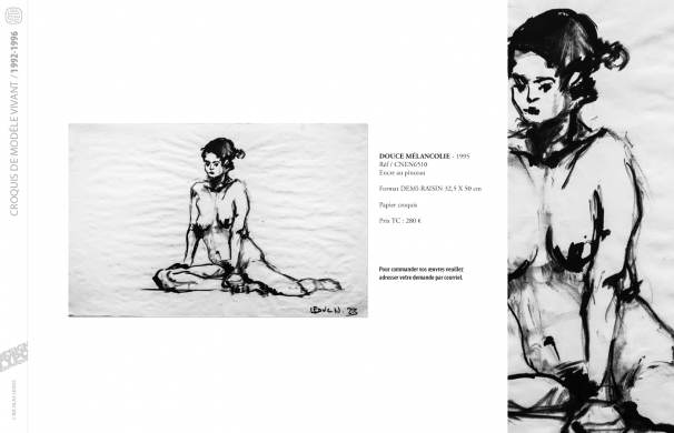 <p class='SolexBolLin titre'>1992-1996 / CROQUIS</p><div class='desc'><p>Croquis au format raisin et demi-raisin, dans des techniques aussi diverses que le fusain, la sanguine, le crayon, l'encre au calame ou au pinceau, le lavis, la gouache, le stylo bille.</p>
<p>Les prix varient en fonction de la qualité de l'œuvre et de l'état.</p>
<p> </p>
<p>Les croquis de modèles vivants, à l'instar des académies, s'inscrivent dans le classicisme issu de la formation des grandes écoles françaises. Elles représentent le socle de l'artiste, son amour originel du dessin.</p>
<p> </p>
<p>On peut faire un parallèle entre le travail de la typographie et la calligraphie avec les académies et les croquis ; quand les premiers imposent une stature, une image figée, les seconds donnent le mouvement, la vibrance dans l'instant.</p><p class='contact'><a href='mailto:mail.nicolasleduc@wanadoo.fr'>Contactez-moi pour un projet</a></p></div>