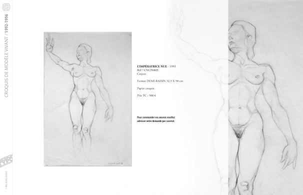 <p class='SolexBolLin titre'>1992-1996 / CROQUIS</p><div class='desc'><p>Croquis au format raisin et demi-raisin, dans des techniques aussi diverses que le fusain, la sanguine, le crayon, l'encre au calame ou au pinceau, le lavis, la gouache, le stylo bille.</p>
<p>Les prix varient en fonction de la qualité de l'œuvre et de l'état.</p>
<p> </p>
<p>Les croquis de modèles vivants, à l'instar des académies, s'inscrivent dans le classicisme issu de la formation des grandes écoles françaises. Elles représentent le socle de l'artiste, son amour originel du dessin.</p>
<p> </p>
<p>On peut faire un parallèle entre le travail de la typographie et la calligraphie avec les académies et les croquis ; quand les premiers imposent une stature, une image figée, les seconds donnent le mouvement, la vibrance dans l'instant.</p><p class='contact'><a href='mailto:mail.nicolasleduc@wanadoo.fr'>Contactez-moi pour un projet</a></p></div>