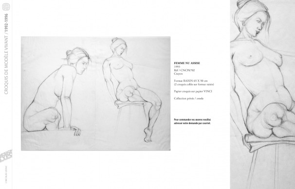<p class='SolexBolLin titre'>1992-1996 / CROQUIS</p><div class='desc'><p>Croquis au format raisin et demi-raisin, dans des techniques aussi diverses que le fusain, la sanguine, le crayon, l'encre au calame ou au pinceau, le lavis, la gouache, le stylo bille.</p>
<p>Les prix varient en fonction de la qualité de l'œuvre et de l'état.</p>
<p> </p>
<p>Les croquis de modèles vivants, à l'instar des académies, s'inscrivent dans le classicisme issu de la formation des grandes écoles françaises. Elles représentent le socle de l'artiste, son amour originel du dessin.</p>
<p> </p>
<p>On peut faire un parallèle entre le travail de la typographie et la calligraphie avec les académies et les croquis ; quand les premiers imposent une stature, une image figée, les seconds donnent le mouvement, la vibrance dans l'instant.</p><p class='contact'><a href='mailto:mail.nicolasleduc@wanadoo.fr'>Contactez-moi pour un projet</a></p></div>