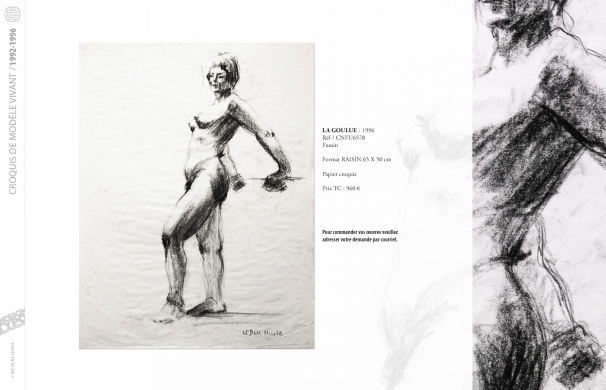 <p class='SolexBolLin titre'>1992-1996 / CROQUIS</p><div class='desc'><p>Croquis au format raisin et demi-raisin, dans des techniques aussi diverses que le fusain, la sanguine, le crayon, l'encre au calame ou au pinceau, le lavis, la gouache, le stylo bille.</p>
<p>Les prix varient en fonction de la qualité de l'œuvre et de l'état.</p>
<p> </p>
<p>Les croquis de modèles vivants, à l'instar des académies, s'inscrivent dans le classicisme issu de la formation des grandes écoles françaises. Elles représentent le socle de l'artiste, son amour originel du dessin.</p>
<p> </p>
<p>On peut faire un parallèle entre le travail de la typographie et la calligraphie avec les académies et les croquis ; quand les premiers imposent une stature, une image figée, les seconds donnent le mouvement, la vibrance dans l'instant.</p><p class='contact'><a href='mailto:mail.nicolasleduc@wanadoo.fr'>Contactez-moi pour un projet</a></p></div>