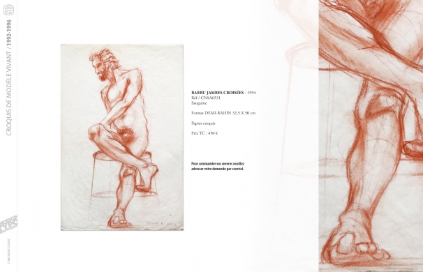 <p class='SolexBolLin titre'>1992-1996 / CROQUIS</p><div class='desc'><p>Croquis au format raisin et demi-raisin, dans des techniques aussi diverses que le fusain, la sanguine, le crayon, l'encre au calame ou au pinceau, le lavis, la gouache, le stylo bille.</p>
<p>Les prix varient en fonction de la qualité de l'œuvre et de l'état.</p>
<p> </p>
<p>Les croquis de modèles vivants, à l'instar des académies, s'inscrivent dans le classicisme issu de la formation des grandes écoles françaises. Elles représentent le socle de l'artiste, son amour originel du dessin.</p>
<p> </p>
<p>On peut faire un parallèle entre le travail de la typographie et la calligraphie avec les académies et les croquis ; quand les premiers imposent une stature, une image figée, les seconds donnent le mouvement, la vibrance dans l'instant.</p><p class='contact'><a href='mailto:mail.nicolasleduc@wanadoo.fr'>Contactez-moi pour un projet</a></p></div>