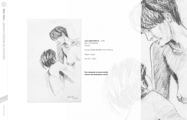 <p class='SolexBolLin titre'>1992-1996 / CROQUIS</p><div class='desc'><p>Croquis au format raisin et demi-raisin, dans des techniques aussi diverses que le fusain, la sanguine, le crayon, l'encre au calame ou au pinceau, le lavis, la gouache, le stylo bille.</p>
<p>Les prix varient en fonction de la qualité de l'œuvre et de l'état.</p>
<p> </p>
<p>Les croquis de modèles vivants, à l'instar des académies, s'inscrivent dans le classicisme issu de la formation des grandes écoles françaises. Elles représentent le socle de l'artiste, son amour originel du dessin.</p>
<p> </p>
<p>On peut faire un parallèle entre le travail de la typographie et la calligraphie avec les académies et les croquis ; quand les premiers imposent une stature, une image figée, les seconds donnent le mouvement, la vibrance dans l'instant.</p><p class='contact'><a href='mailto:mail.nicolasleduc@wanadoo.fr'>Contactez-moi pour un projet</a></p></div>