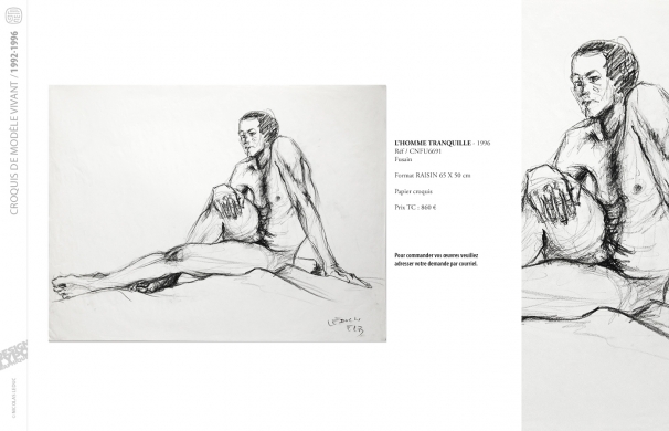 <p class='SolexBolLin titre'>1992-1996 / CROQUIS</p><div class='desc'><p>Croquis au format raisin et demi-raisin, dans des techniques aussi diverses que le fusain, la sanguine, le crayon, l'encre au calame ou au pinceau, le lavis, la gouache, le stylo bille.</p>
<p>Les prix varient en fonction de la qualité de l'œuvre et de l'état.</p>
<p> </p>
<p>Les croquis de modèles vivants, à l'instar des académies, s'inscrivent dans le classicisme issu de la formation des grandes écoles françaises. Elles représentent le socle de l'artiste, son amour originel du dessin.</p>
<p> </p>
<p>On peut faire un parallèle entre le travail de la typographie et la calligraphie avec les académies et les croquis ; quand les premiers imposent une stature, une image figée, les seconds donnent le mouvement, la vibrance dans l'instant.</p><p class='contact'><a href='mailto:mail.nicolasleduc@wanadoo.fr'>Contactez-moi pour un projet</a></p></div>