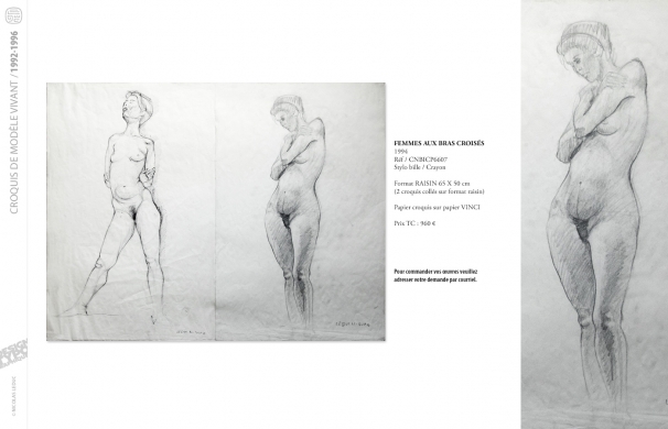 <p class='SolexBolLin titre'>1992-1996 / CROQUIS</p><div class='desc'><p>Croquis au format raisin et demi-raisin, dans des techniques aussi diverses que le fusain, la sanguine, le crayon, l'encre au calame ou au pinceau, le lavis, la gouache, le stylo bille.</p>
<p>Les prix varient en fonction de la qualité de l'œuvre et de l'état.</p>
<p> </p>
<p>Les croquis de modèles vivants, à l'instar des académies, s'inscrivent dans le classicisme issu de la formation des grandes écoles françaises. Elles représentent le socle de l'artiste, son amour originel du dessin.</p>
<p> </p>
<p>On peut faire un parallèle entre le travail de la typographie et la calligraphie avec les académies et les croquis ; quand les premiers imposent une stature, une image figée, les seconds donnent le mouvement, la vibrance dans l'instant.</p><p class='contact'><a href='mailto:mail.nicolasleduc@wanadoo.fr'>Contactez-moi pour un projet</a></p></div>