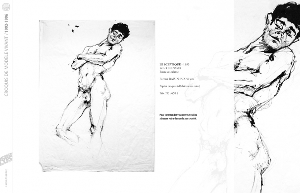 <p class='SolexBolLin titre'>1992-1996 / CROQUIS</p><div class='desc'><p>Croquis au format raisin et demi-raisin, dans des techniques aussi diverses que le fusain, la sanguine, le crayon, l'encre au calame ou au pinceau, le lavis, la gouache, le stylo bille.</p>
<p>Les prix varient en fonction de la qualité de l'œuvre et de l'état.</p>
<p> </p>
<p>Les croquis de modèles vivants, à l'instar des académies, s'inscrivent dans le classicisme issu de la formation des grandes écoles françaises. Elles représentent le socle de l'artiste, son amour originel du dessin.</p>
<p> </p>
<p>On peut faire un parallèle entre le travail de la typographie et la calligraphie avec les académies et les croquis ; quand les premiers imposent une stature, une image figée, les seconds donnent le mouvement, la vibrance dans l'instant.</p><p class='contact'><a href='mailto:mail.nicolasleduc@wanadoo.fr'>Contactez-moi pour un projet</a></p></div>