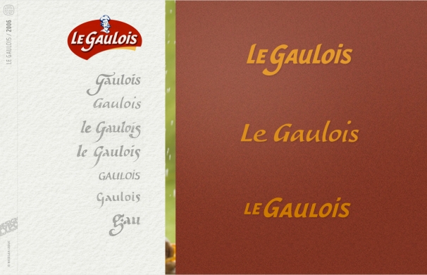 <p class='SolexBolLin titre'>2006 / LE GAULOIS - TYPOGRAPHIE</p><div class='desc'>Création typographique de la marque.<br />Apporter plus d’onctuosité au lettrage d’origine et véhiculer à travers celui-ci le savoir-faire associé à l’image du chef cuisinier. Puiser à la racine du gaulois et dans ses valeurs de bon goût et de qualité, s'éloigner d’une image trop bon marché.<br />Différents croquis de recherches et réalisations typographiques pour la marque.<br />Création pour MBD Design - Directeur de création: José Ruiz<p class='contact'><a href='mailto:mail.nicolasleduc@wanadoo.fr'>Contactez-moi pour un projet</a></p></div>